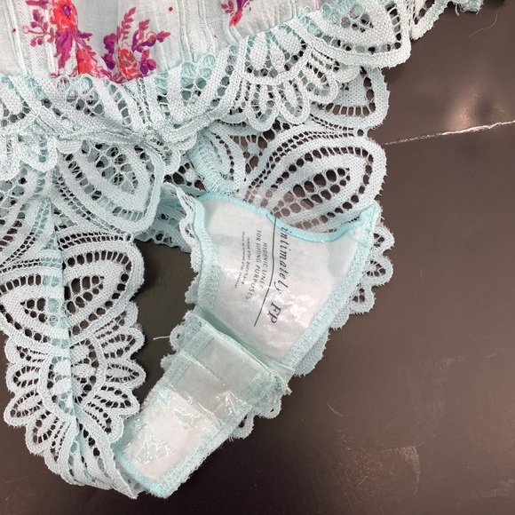 Free People Blue Pink Angela Floral Print Lace Bodysuit Off Shoulder Small - Picture 11 of 15